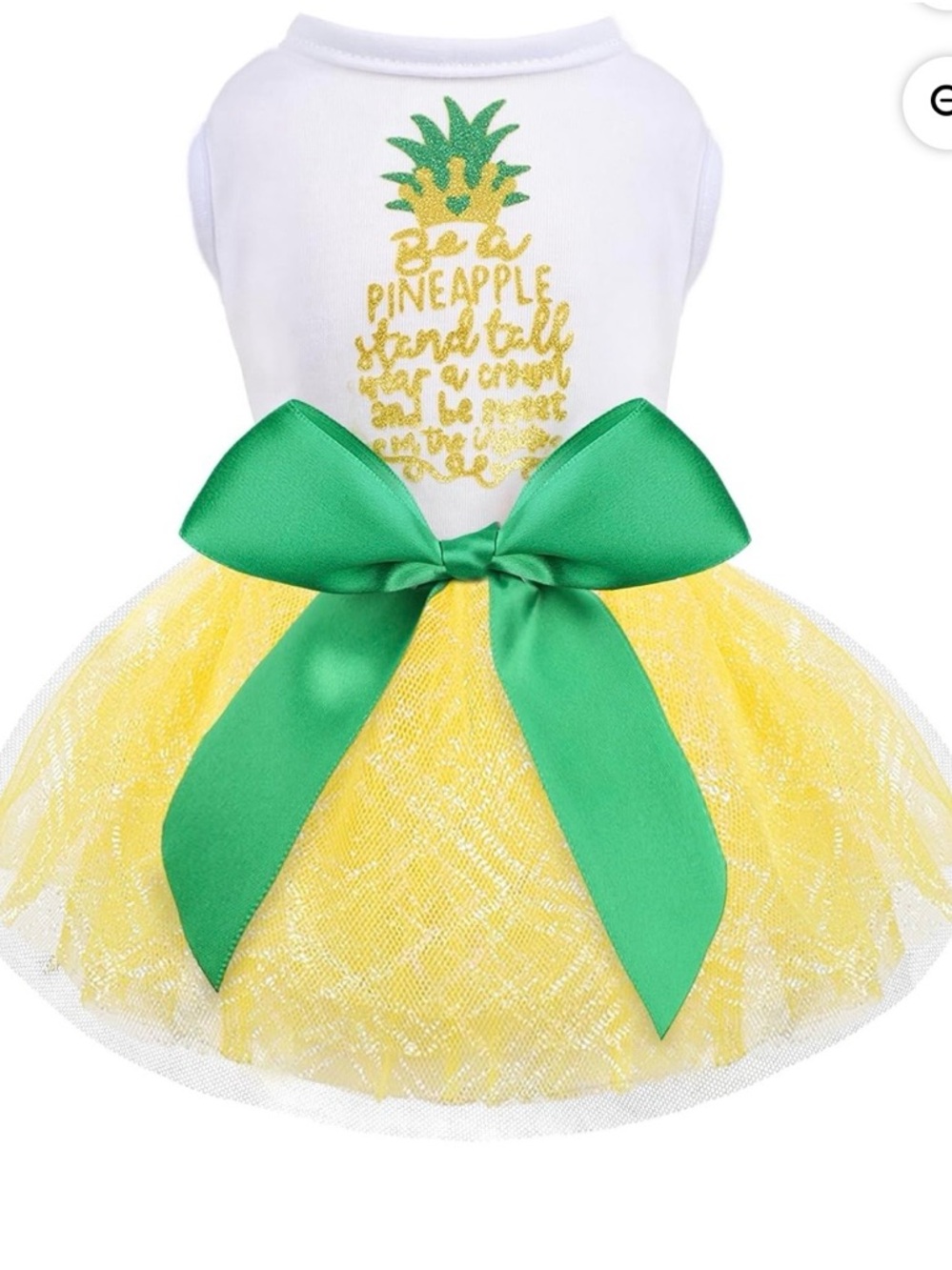 Dogs Pineapple Tulle Party Dress with Green Bow. M